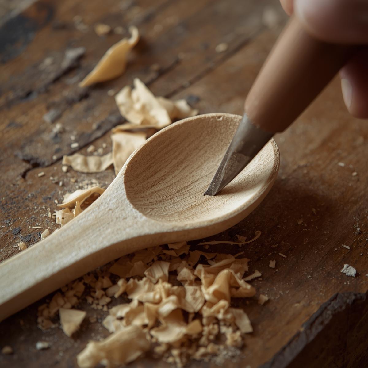 Simple wooden spoon carving in progress
